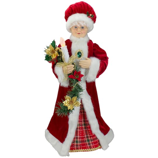 24" Animated Mrs. Claus with Lighted Candle Musical Christmas Figure By Northlight in Red | 24" x 8" x 10" | Michaels®